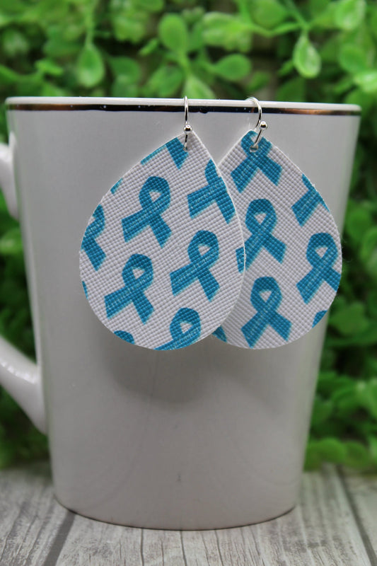 Cervical Cancer Awareness • Mini Faux Leather Teardrop Dangle Earrings