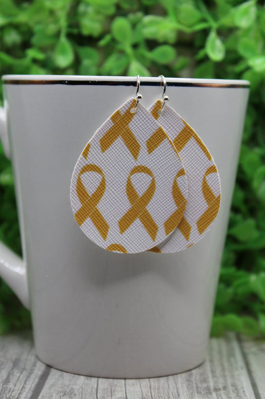 Cancer Awareness • Mini Faux Leather Teardrop Dangle Earrings