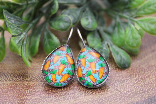 Carrots on Leopard • Teardrop French Lever Earrings